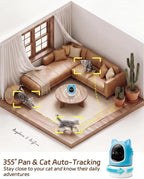 ALIOBC Pet Camera with Phone App Laser Toy 2K Cat Camera no Subscription | Auto Tracking Night Vision 355° Pan 2-Way Audio Dual-Band WiFi Indoor Pet Cam （Sky Blue）