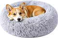 Calming Donut Dog Bed for Medium Dogs, Ultra Soft Fluffy Anti Anxiety Pet Bed, Plush Round Washable Dog Bed with Raised Rim for Corgi, French Bulldog, Shiba Inu & Indoor Pets (Light Grey, 28 Inch)