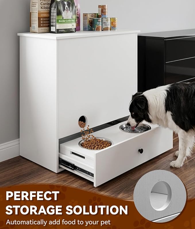 Dog/Cat Feeding Station with Storage, Large Capacity Pet Feeding Station | 23.6 x 23.6 x 31.5 inch, Multi-Layer, Sturdy Pet Storage Cabinet, Waterproof PVC Finish, For Kitchen, Laundry Room & Garage