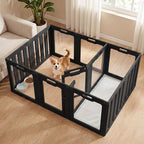 Soulbond Acrylic Dog Playpen Indoor with Partition(24 Inch,Black,12 Panels) | Non-Slip,Tool-Free Assembly, External Door Lock Play Pen for Puppies and Small Dogs with 2 Doors