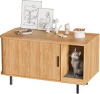 Halitaa 37.4" Cat Litter Box Enclosure with Scratch Pad, Sliding Door | Litter Box Enclosure Furniture Hidden Litter Box, Modern Indoor Cat House, TV Stand, Side End Table for Living Room, Natural