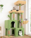 Globlazer 52in Cactus Cat Tree Tower for Indoor Cats, 2 Condos, S52, Green | Multi-Level Plush House, 5 Sisal Scratching Posts, 2 Padded Top Perches, Big Metal Basket, Stable Enlarged Base