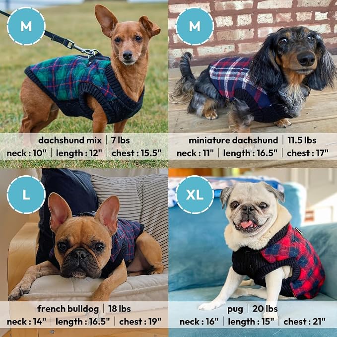 Gooby Fashion Vest Check Dog Jacket - Green Check, X-Large - Warm Zip Up Bomber Vest Dual D Ring Leash - Winter Water Resistant Small Dog Sweater