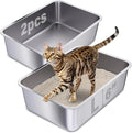 Stainless Steel Litter Box 2 Pack, Large Metal Litter Box | 20"x14"x6", Easy to Clean, Non Stick No Smell Cat Litterbox for Cats/Kitty