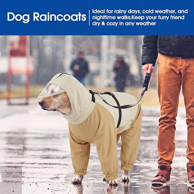 Nanaki Waterproof Dog Raincoat-Full Body Adjustable Hooded Dog Rain Jacket | For Rainy Days,Hiking Camping,Reflective Safety Strips,Full-Body Protection,Easy On/Off,Detachable&adjustable Hood,Breathable