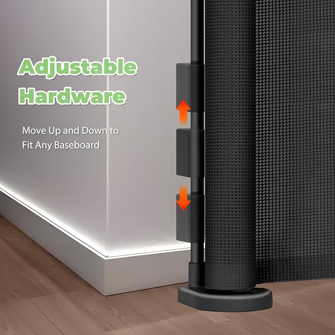 Reinforced 155" Extra Wide Baby Gate Retractable Dog Gate, Indoor/Outdoor | Retractable Fence for Large Openings, Space-Saving, Easy to Use, Scratch-Resistant Mesh, Safety Lock, Easy Install, Black