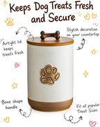 Miamolo Dog Treat Container, Airtight Dog Food Storage Container with Lid and Handle, Ceramic Pet Food Storage Jar for Kitchen Counter Farmhouse Dog Biscuit Jar, Dog Lovers Gift, Paw Glinting White