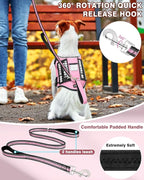 Small Service Dog Vest Harness and Leash Set+10 Patches Pink XS | Adjustable Reflective Do Not Pet Emotional Support Dog Vest with 2 Soft Padded Handle,MOLLE,for Everyday Training Hiking