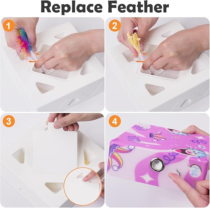 Interactive Cat Toys -Migibox for Indoor Bored Cats, Automatic Pop Out Feathers from 7 Holes Randomly, Motion Activated, USB Rechargeable (Purple Skin)