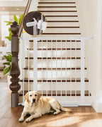InnoTruth 29.6-39.1 in Wide x 35.5 in High Extra Tall Baby Gate, White | Indoor Metal Dog Gate for Stairs and Doorways, Auto Close Walk Through Door for Pets, Double Lock, Pressure or Hardware Mount