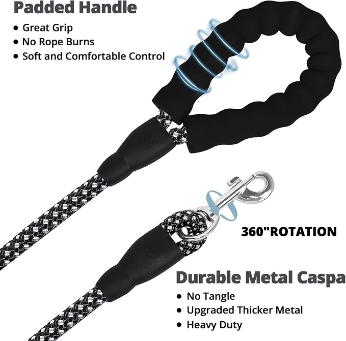 jenico Long Dog Leash 30FT: Heavy Duty Rope Leashes for Dogs Training with Swivel Lockable Hook Reflective Threads Bungee and Padded Handle - Dog Lead for Large Small Medium Dogs Outside