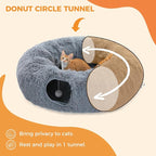 PAWZ Road Cat Tunnel Bed,Collapsible Cat Donut Tunnel with Soft Mat & Balls | 2 tunnels + soft mat form circle, with peephole & dangling balls. Plush, collapsible, Stores Easy. For small & large cats