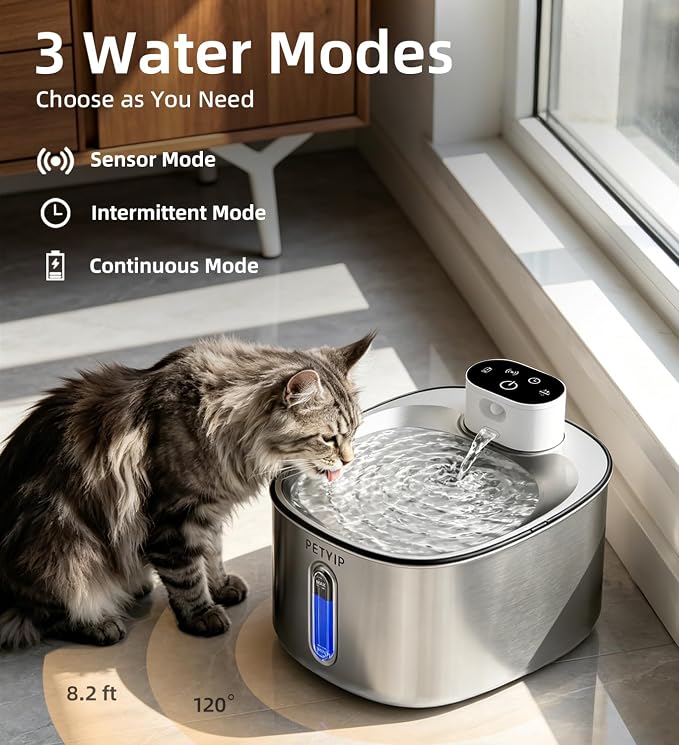 Wireless Cat Water Fountain Stainless Steel,135fl-oz/4L Battery Operated Cordless Cat Fountain,Automatic Pet Water Dispenser,Water Fountains for Cats Dogs Indoor,Ultra Quiet