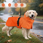 BRKURLEG Dog Raincoat, Waterproof Rain Jacket with Hood, Orange, S | Adjustable Windproof Rainproof Jacket with Leash Hole, Reflective Breathable Rain Coat Poncho, for Small to Large Dogs