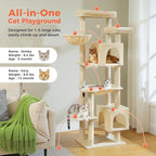69" Tall Cat Tree for Indoor Cats Large Adult, Multi-Level Cat Tower | Multi-Level Cat Tree with Scratching Posts, Soft Padded Perch, 2 Dangling Toys