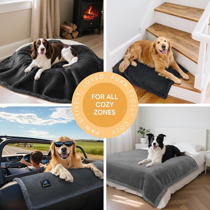 Luciphia Waterproof Bed Blanket Washable,Soft Sherpa Fleece Puppy Reversible Throw Blankets for Small Dog Cat,Furniture Cover Protector Couch Bed from Liquid Pee and Pet Fur, Light Grey, 40" x 28"