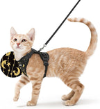 rabbitgoo Cat Harness and Leash Set, Escape Proof Vest, Lunar Prowl | Soft Breathable Mesh, Easy Adjustable Fit, Snap Buckles, Sturdy Clip, Reflective Strips, for Average Cats Walks, S