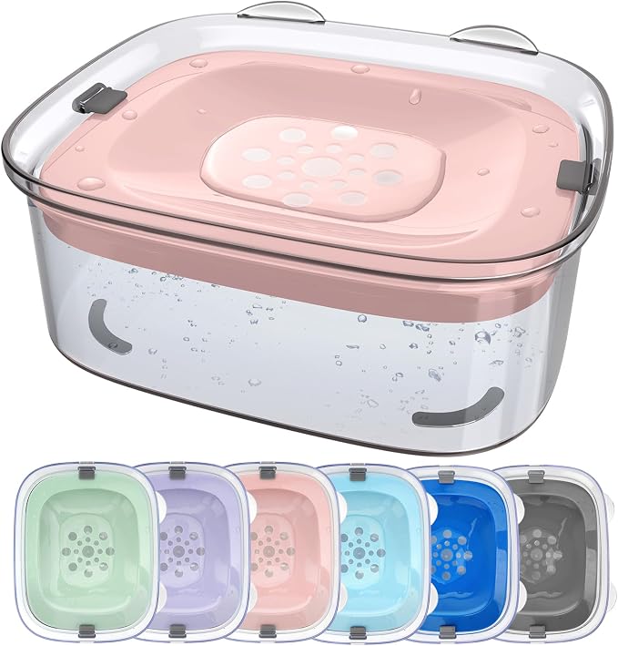 3L No Spill Dog Water Bowl with Slow Drinking Disk(Pink) | Clear Acrylic, Easy Water Check, Non-slip Pads, Slobber Stopper Splash Proof Water Bowl for Sloppy Messy Drinkers Reduce Mess