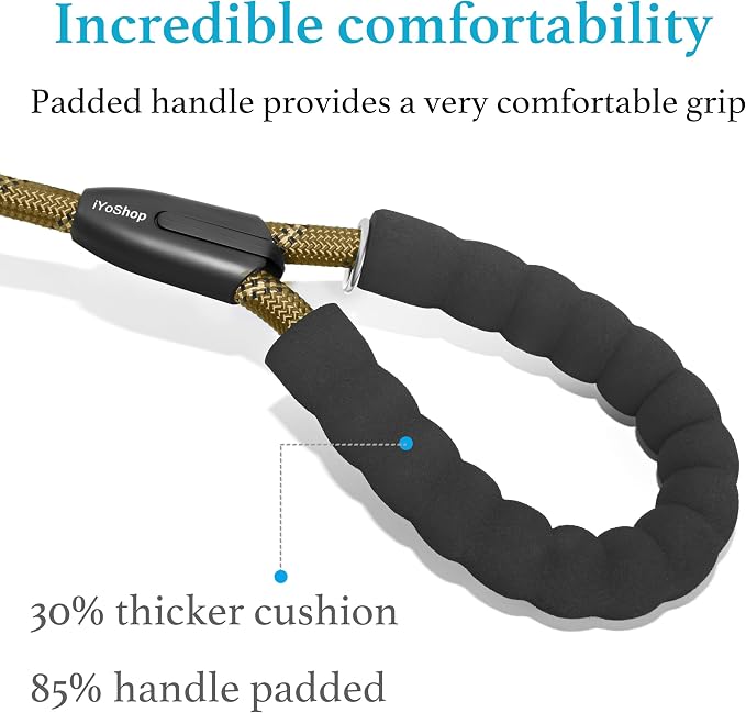 iYoShop Dual Dog Leash - 360° Swivel, No Tangle Walking Leash with Shock Absorbing Bungee for Two Dogs (Large, 25-150 lbs, Khaki)