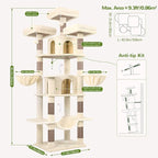 Globlazer Big Cat Tower for Indoor Cats, 80inch Cat Tower for Multiple Adult Cats XXL Cat Tree with Scratching Post, Hammock, 3 Perches, 2 Condos, 2 Hanging Basket, F80, Beige