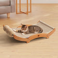3 in 1 Sisal Cat Scratcher Bed, Solid Pine Cat Scratcher with Balls (Wood) | Extra Large Cat Scratching Post with Hammock, Cat Scratcher for Scratch & Play & Rest, Cat Furniture for Indoor Cats, Kitten