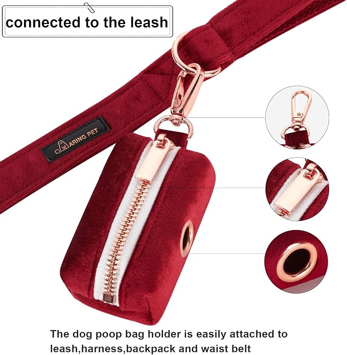 ARING PET Dog Waste Bag Dispenser, Soft Velvet Doggy Poop Bags Holders Attach to Any Leashes, Portable Washable Christmas Pet Waste Pouch Dispenser with Metal Zipper