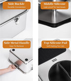 304 Stainless Steel Cat Litter Box, Fully Enclosed Leak-Proof & Rust-Proof Top-Entry XL Litter Box with Metal Scoop, Litter Mat, Side Clamps & Handles for Large Cats (Black, X-Large)