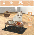 Aivituvin Elevated Dog Bowls, 15°Tilted Raised Cat Food Bowl, Walnut Wood Water Stand Feeder Set for Cats and Puppy, Pet Bowls with Anti Slip Mat(Small)