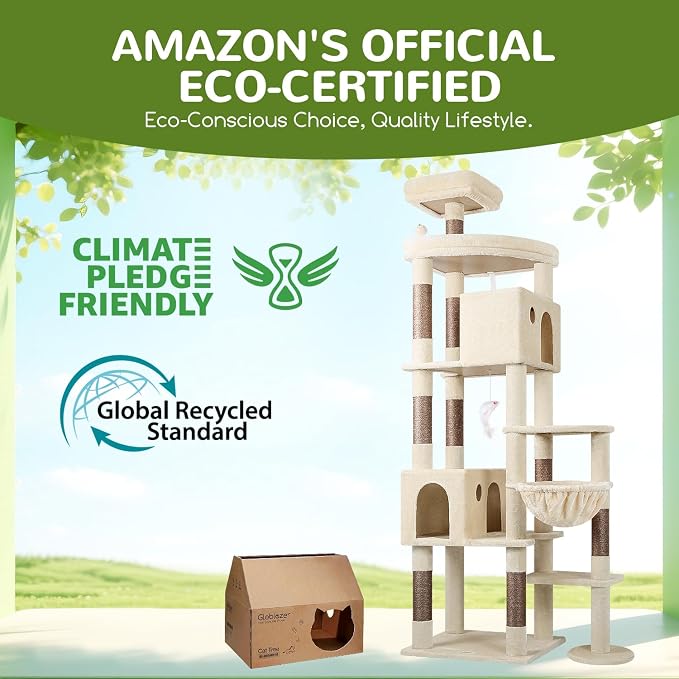 Globlazer Giant Cat Tree, 83 inch Cat Tree for Indoor Cats Large Adult, XXL Cat Tower with 9 Scratching Posts for 20lb+ Heavy Duty Large Adult Cats, F83, Beige