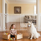 Mumeasy 30" Tall Baby Gate for Stairs, 36.2-55.1" Expandable Hardware Mounted (Drill Needed), Removable No Bottom Bar Dog Gate, Auto Close Wide Walk Thru Safety Gate for Doorways, Pets& Toddlers,White