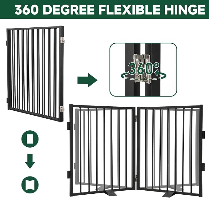 Snagle Paw Full Metal Freestanding Dog Gate,Indoor Dog Gate with Floor Protect Support Feet, 40x24Inches Foldable Dogs Barrier for Stairs, Hallways and Doorways (24'' H 2 Panel, Black)