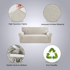 H.VERSAILTEX Stretch Sofa Covers for 3 Cushion Couch Covers Sofa Slipcovers for Living Room Feature Thick Checked Jacquard Fabric with Elastic Bottom, Sofa Large - Island Fossi