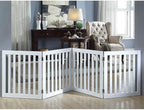 unipaws 24”H Free Standing Pet Gate for Dog Cat, 80”Wide Wooden Dog Gates | Foldable Pet Fence for Doorway, Stairs, Step, Expandable Doggy Barrier, Indoor Use, White