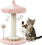 Kitten Scratching Post, Cute Pink Cat Scratcher Sisal | Rotating Canopy, Hanging Balls, Ball Track, Star-Shaped Talking Toy, Snack Balls, 24'', for Indoor for Kittens Adults Cats