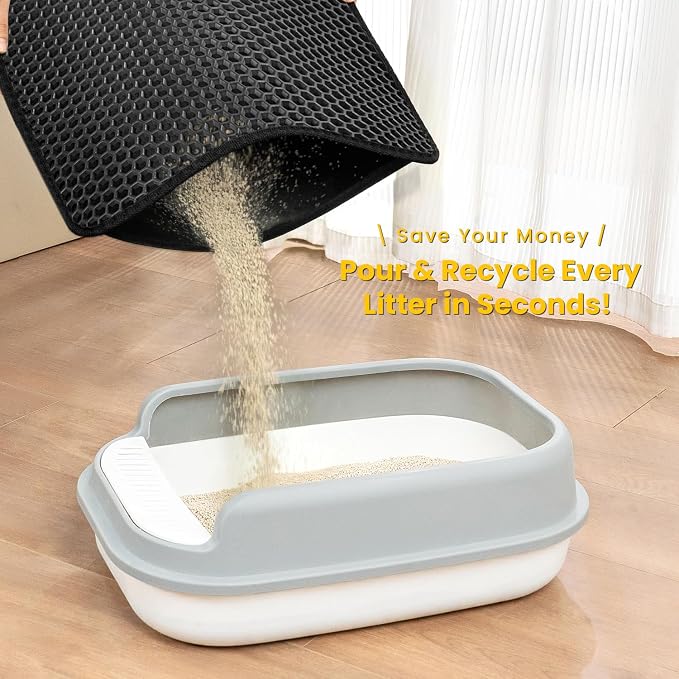 Cat Litter Mat, Upgrade Super Waterproof Back Layer Litter Box Mat, Non Slip, Durable, Soft on Paws Kitty Trapping Matt (24"x18", Black)