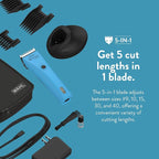 Wahl Professional Animal Bravura Lithium Ion Clipper, 41870-0438, Turquoise | Professional-Grade Pet Clippers for Grooming, 5-in-1 Fine Adjustable Blade, Perfect for Cats and Small to Medium-Sized Dogs