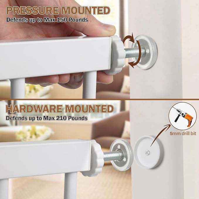 Mumeasy 29.7-51" Extra Wide Baby & Dog Safety Gate for Stairs & Doorways | Pressure/Hardware Mount Child & Pet Gate, Auto Close Easy Access Walk Thru Door for House, Hallway, Indoor & Outdoor, White
