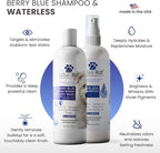 Lillian Ruff PRO Formula Berry Blue Brightening Dog Shampoo + Blueberry Waterless Dog Shampoo - Professional Whitening, Tear Stain Remover & No-Rinse Hydrating Odor Control, Aloe+Coconut Oil, USA Made