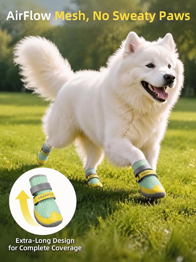 Huafly Dog Shoes for Large Medium Small Dogs,Adjustable Reflective Mesh Breathable Boots & Paw Protectors for Hot Pavement Summer,Anti-Slip Booties for Hard Floors Walking Running Hiking (Size 8)