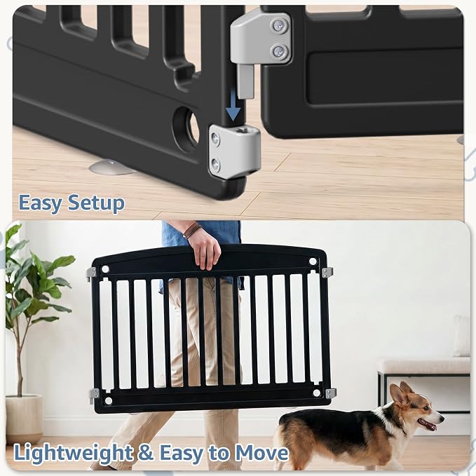 DUMOS Dog Playpen 8 Panels 24" Plastic Exercise Indoor Pen with Door Small Puppy, Medium Dogs Animal Pet Fence for Outdoor, Garden, Yard, RV Camping, Black