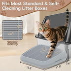 Elevated Litter Box Ramp/Steps for Kittens & Old Cats,Washable Litter Catcher Stairs for Automatic Cat Litter Box,Anti-Tracking Cat Litter Mat Pedal with Filter,Easy to Clean (Light Grey)