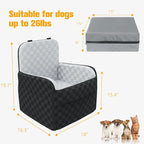 PETICON Waterproof Dog Car Seat for Small Medium Dogs, 6in Memory Foam | Pet Booster Seat for Dogs up to 26 lbs with Pockets, Detachable Washable Pet Carseat with Y-Shape Safety Belt