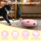 Interactive Cat Toy, Pink | Electric for Moving Concealed Feathers, Smart Sensor 7 Holes Whack a Mole Feather Toy, USB Charge Automatic