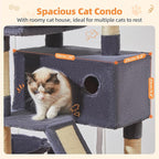 Taoqimiao Sturdy Cat Tree, 58In Cat Tower for Indoor Cats Large Adult | Spacious Cat Condo, 2 Cute Perches, Metal Frame Hammock, 1 Scratch Board, 8 Natural Sisal Posts, Basket, Smoky Gray, MS026G