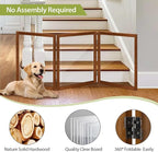 LZRS Clear Dog Gate for Indoor Use - Transparent Pet Fence with Solid Hardwood and Plastic Board, Stylish & Durable freestanding Pet Gate for Doorways, Stairs and Hallways-3 Panel Cherry