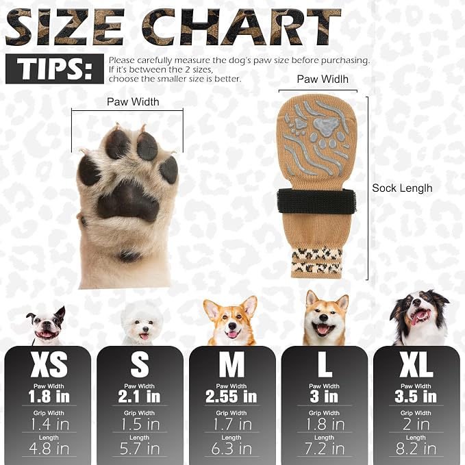 EXPAWLORER Dog Socks for Hot Pavement to Prevent Licking Paws, Non-Slip Dog Grippy Booties Shoes for Hardwood Floors, Traction Control Boots & Paw Protectors for Small Medium Large Senior Dogs Khaki S