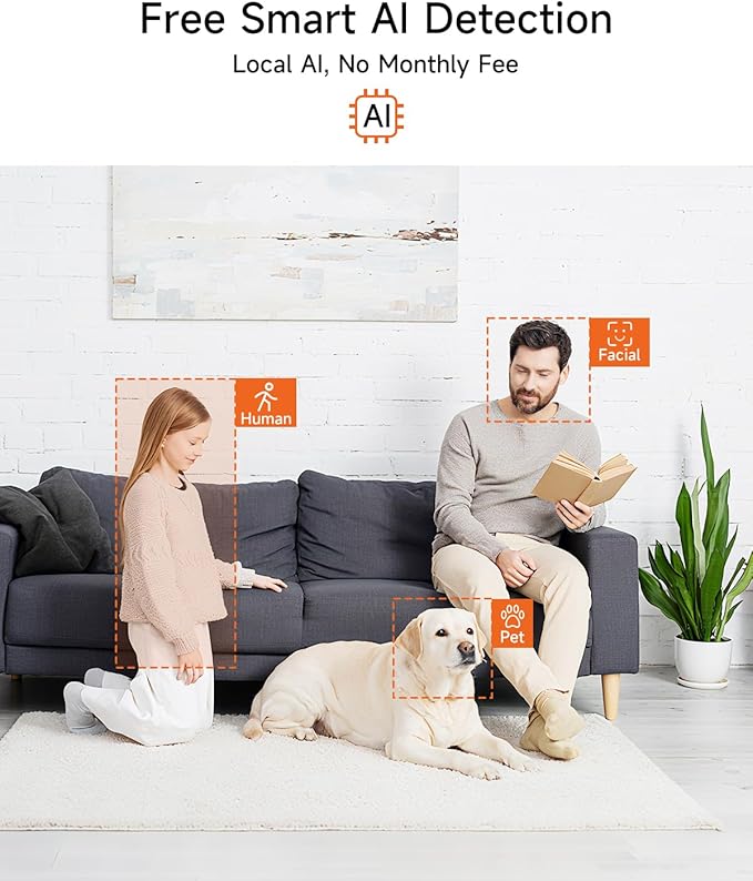 3K Pet Camera Indoor with Phone APP, 5MP Cameras for Home Security with 1400mAh Emergency Rechargeable Battery, 2.4G 5G Dual Band WiFi Indoor Camera, AI Detection Motion Tracking, 2-Way Talk