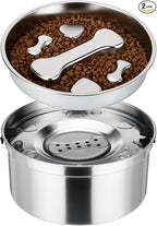 Vesici Slow Feeder Dog Bowls Set 3.2l No Spill Water Bowl and 2 Cups 304 Stainless Steel Dog Slow Feeder Food Bowl Puppy or Cat Food Holder Dishwasher Pet Supplies