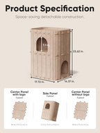 FUKUMARU Cat House for Indoor Cats, Warm Felt Cat Bed, Scratch Resistant | Large Cat Bed Cave, 3-in-1 Cat Condo, Cozy Felt Covered Cats Tunnel, 23.62 Inch Kitten Hideaway for Multicats, Beige