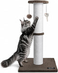 34-Inch Tall Cat Scratching Post for Large Cats, Stable Base, Brown | Heavy-Duty Cat Scratcher, Extra-Tall Thick Post, Soft Natural Cotton Rope, Hanging Interactive Cat Toys, Indoor Cat Furniture